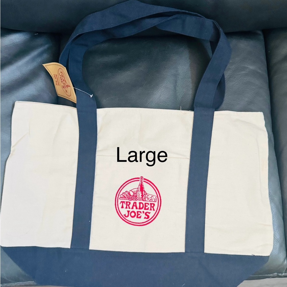 Trader Joe's Navy cream large  Canvas Tote Bag